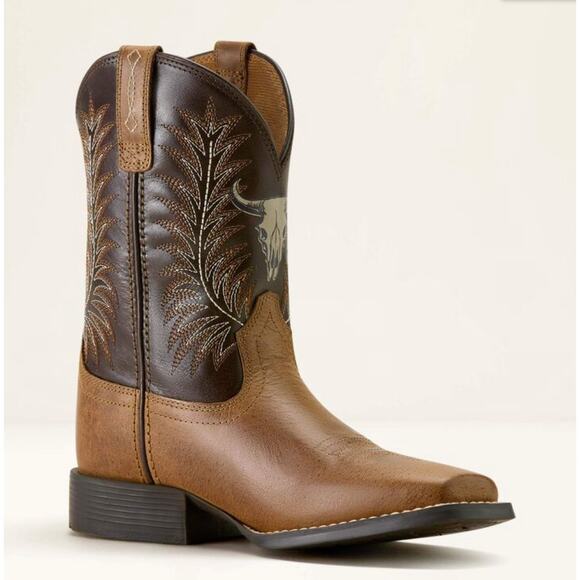 Ariat Boys Stampede Wide Square Toe Western Boot Desert Brown Leather Size 6 NIB - Picture 1 of 15
